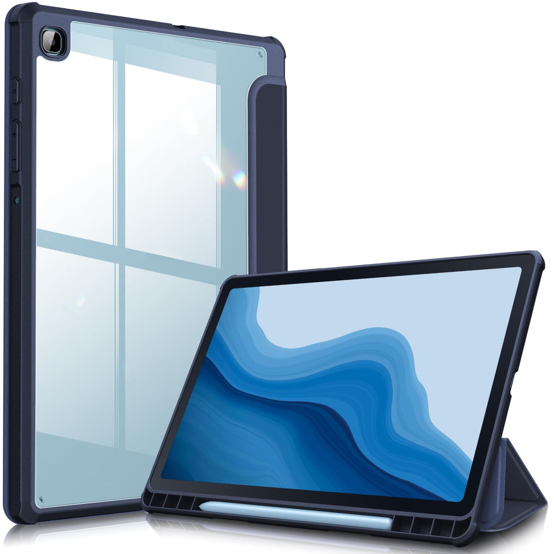 FINTIE Case for Samsung Galaxy Tab S6 Lite 10.4 Inch 2024/2022/2020 – [Pen Storage] Clear Transparent Back Case Shockproof Protective Cover for Tab S6 Lite, Navy Blue