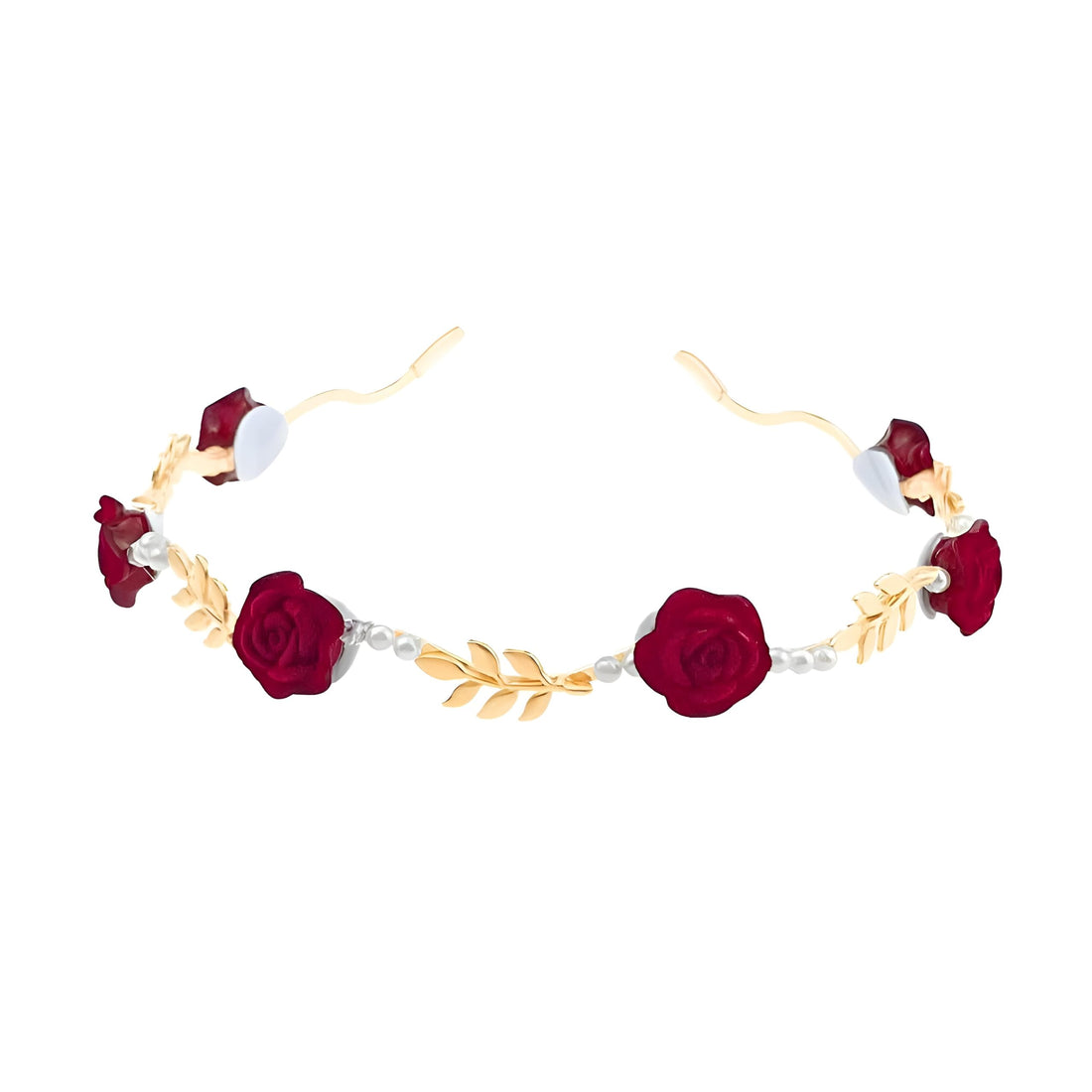 Ladies Hair Accessory - Elegant Pearl and Gold Leaf Floral Headband for Wedding and Formal Events with Princess Style Design (1Pc)