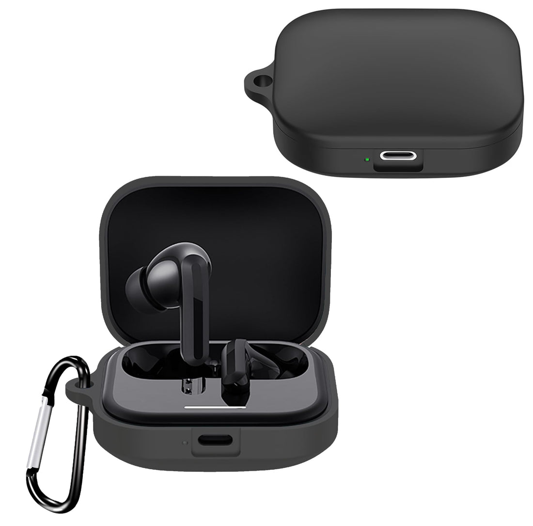 Dl3 Mobilak Compatible with Xiaomi Redmi Buds 5 Case Cover, Soft Silicone Shockproof Protective Skin Case for Xiaomi Redmi Buds 5 Wireless Earbuds with Carabiner (Black)
