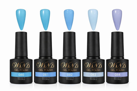 Blue Gel Nail Polish Set of 5, UV LED Soak Off Gel Colors, Light to Deep Blue Shades, High Gloss Finish, Long Lasting Manicure for Salon and Home Use, 7ml Each (080–084)