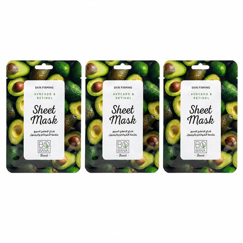 Avocado & Retinol Sheet Mask Bundle 3 Pieces Skin Firming Face Mask for Deep Hydration & Glow Nourishing Facial Masks Set for Smooth Radiant Skin Suitable for All Skin Types