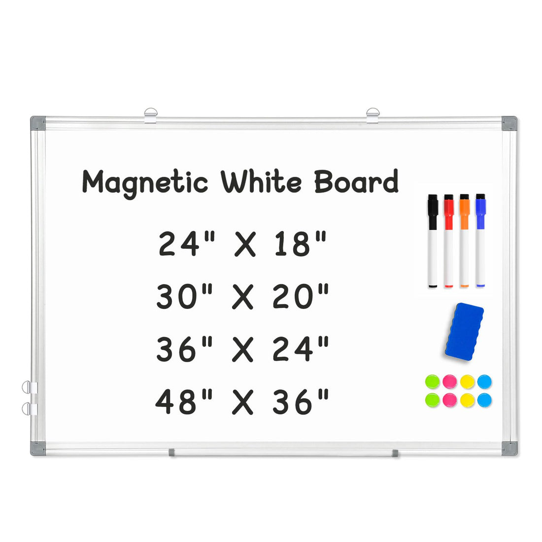 Double-Sided Magnetic Whiteboard, 24" x 18" Dry Erase Board Aluminum Frame for Wall, White Board Marker Board for Kitchen, Memo, School, Home, Office
