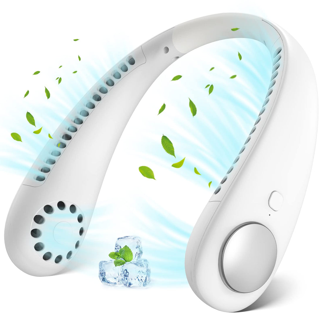 Portable Hanging Neck Fan, Bladeless Mini Neck Fan with 360° Airflow, 3-Speed Hands-Free Personal Fan Rechargeable Wearable Fan Cooling Quiet for Home Office Travel Sports Outdoor, White