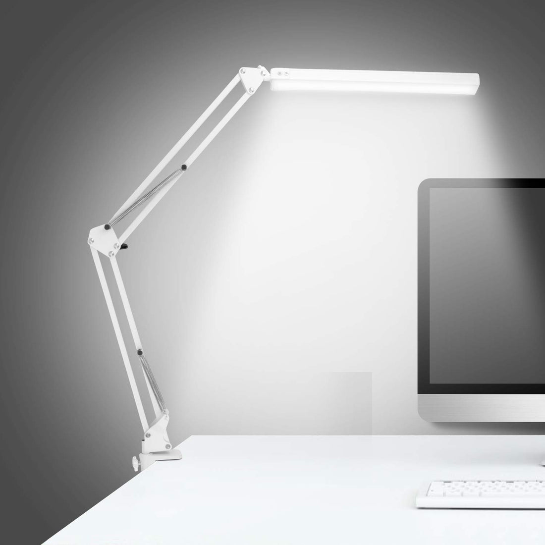 MTQ LED Desk Lamp, Dimmable Desk Lamp With Swing Arm 3 Color 10 Brightness, USB Eye Care Book Light, Swing Arm Lamp for Study Reading Work Office(White)