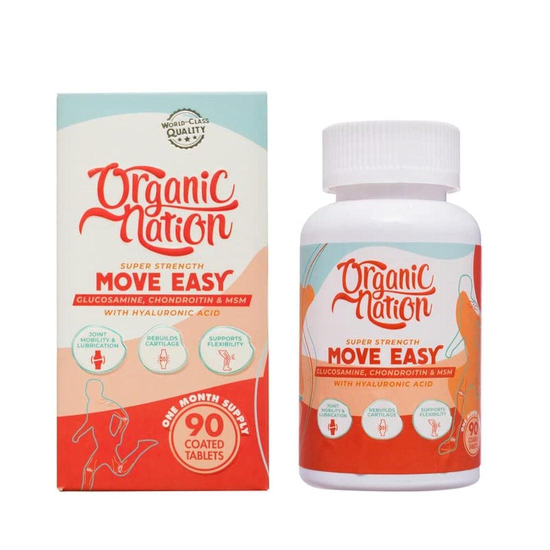 أورجانيك نايشن فروم ناتشور تو لايف ORGANIC NATION FROM NATURE TO LIFE | Super Strength Move Easy Tablets | 90 Coated Tablets | 30 Servings | Natural | Vegan | Non-GMO