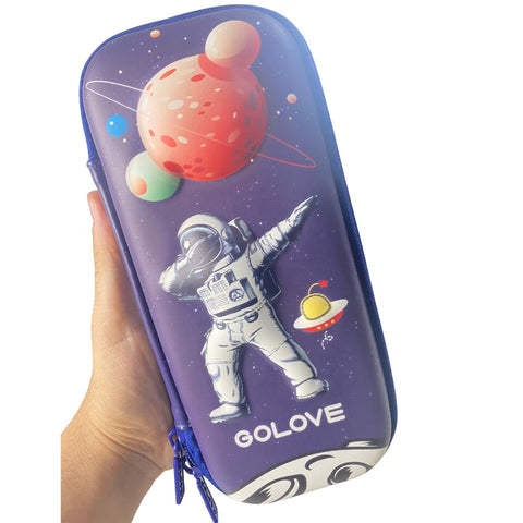 3D EVA Cartoon Pencil Case, Waterproof Large-Capacity Pen Holder With Three-Layer Storage, Mesh Pocket And Pen Slot, Durable Stationery Organizer Box For School Supplies (Dark Blue, Astronaut)