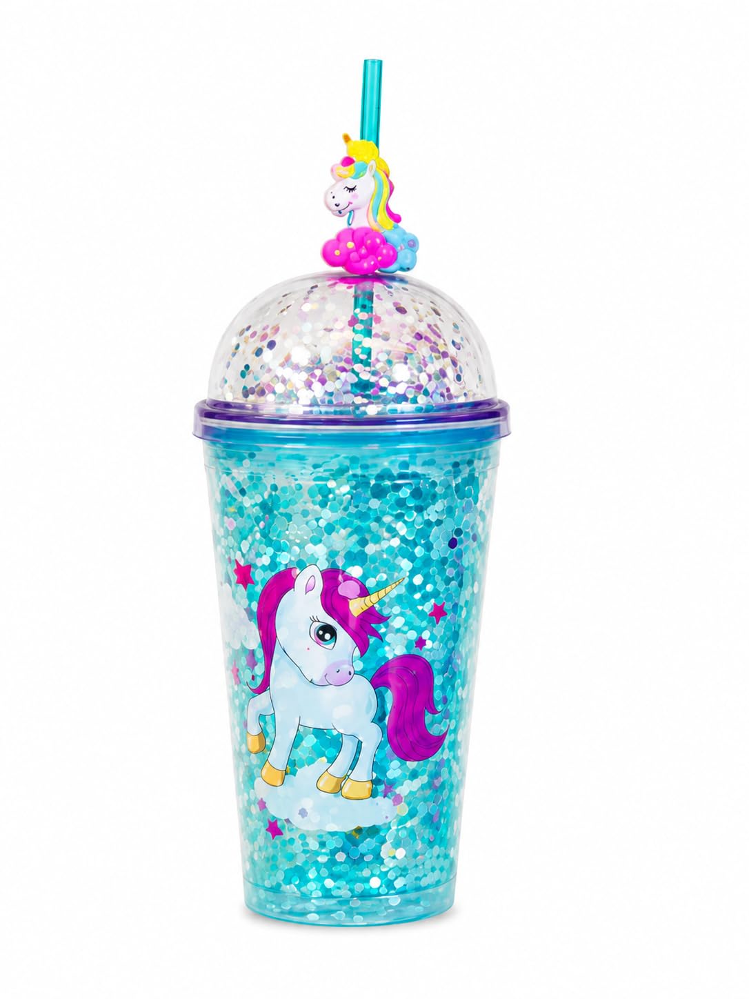 Unicorn Glitter Drink Cup with Straw and Airtight Lid, Modern Versatile Cup for Cold Drinks and Everyday Travel (Milky)