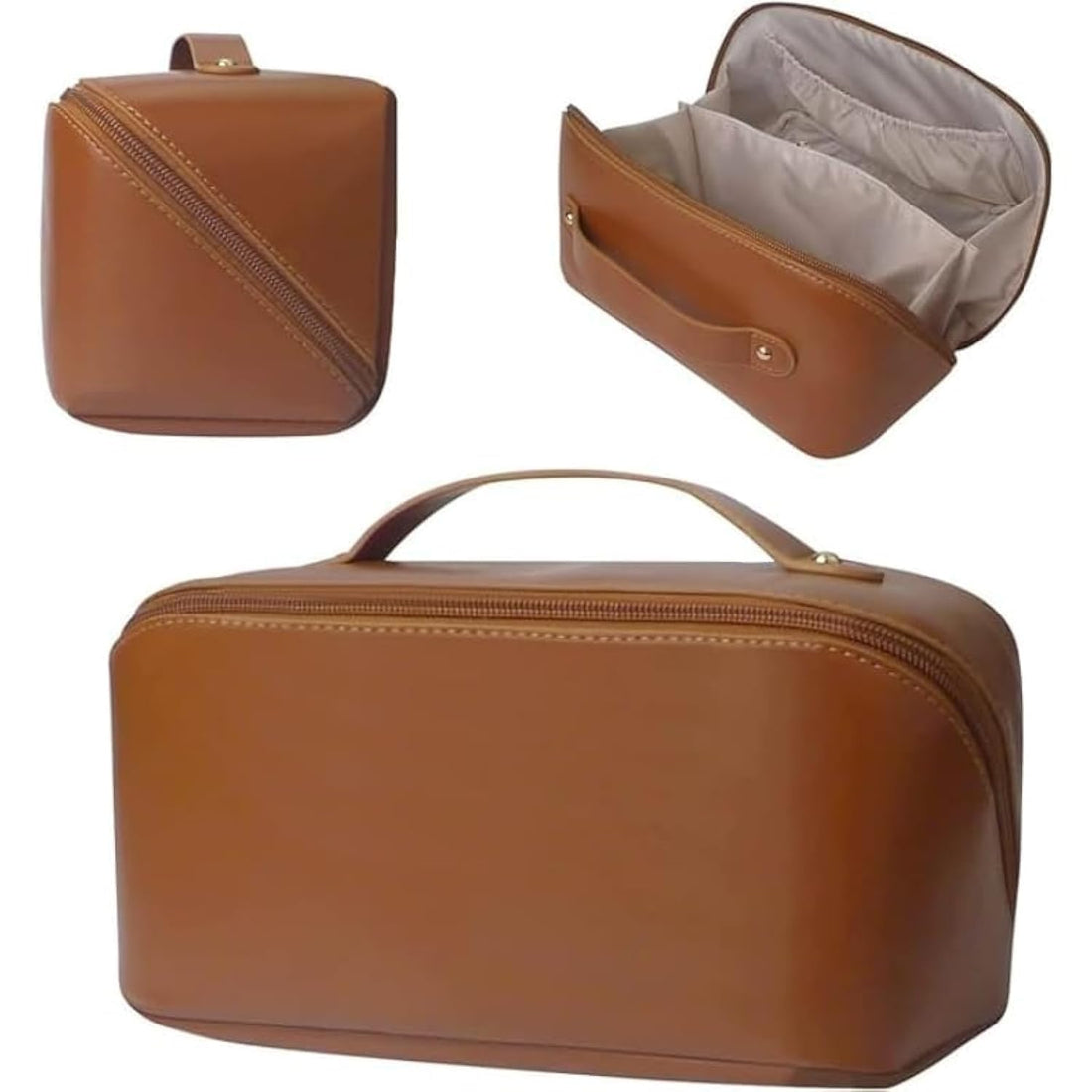 Leather Portable Divided Organizer Storage Bag With Large Capacity And Strong Handle Practical For Girls Toiletry - Havan