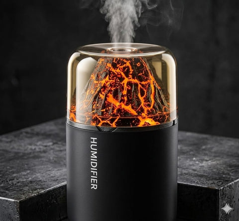 Volcano Flame Humidifier Essential Oil Diffuser, Cool Mist Aromatherapy with LED Flame Light, Quiet USB Air Humidifier for Bedroom, Office, Home Decor