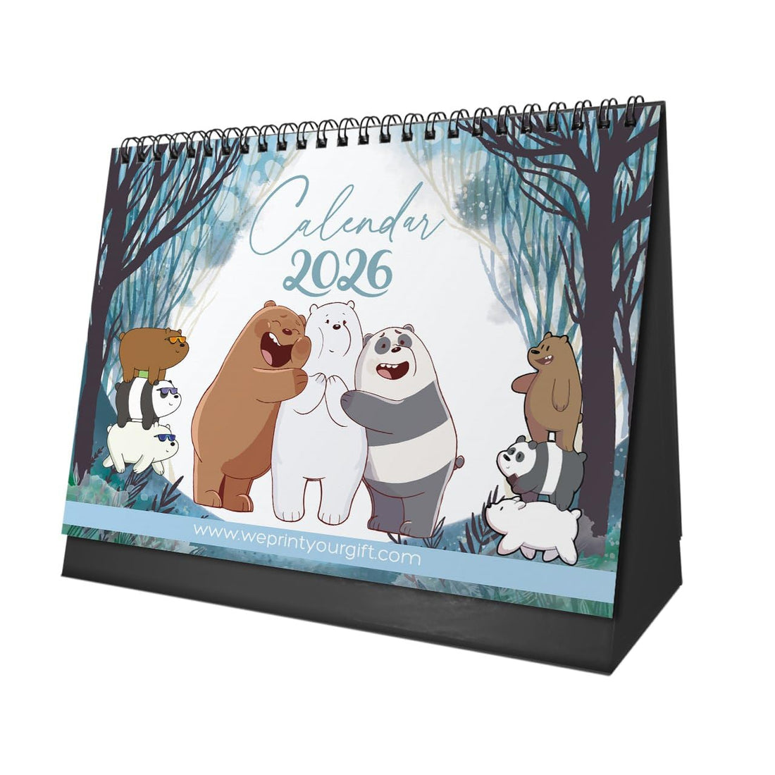 2026 Three Bears Desk Calendar – Cute Cartoon Design with Hard Cardboard Base – Fun & Colorful Planner for Kids, Teens & Office – Perfect Gift for Animation Lovers – By We Print Your Gift
