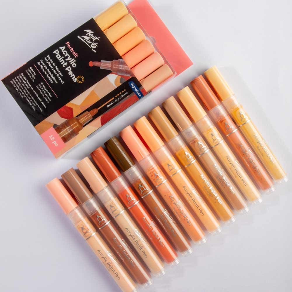 Monte Marte Broad Tip Signature Acrylic Paint Marker Set 12-Pieces, Skin Tones