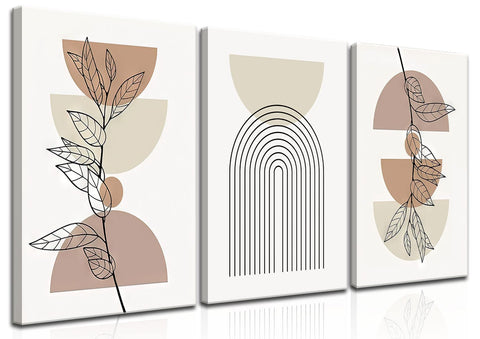 Set of 3 Framed Boho Mid-Century Modern Minimalist Wall Art Moon Botanical Abstract Modern Wall Decor for Living Room Bedroom Home Office Ready To Hang 12"x16"x3