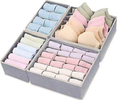 4 Pack Underwear Drawer Organizer and Socks Set, Foldable Closet Organizer for Closet Organizer, Socks, Ties Divider Fabric Organizer Bins for Bedroom Closet Multicolor