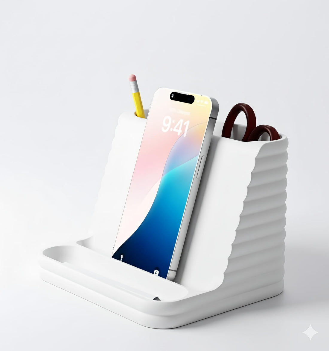 Multifunctional Desk Organizer with Phone Stand – Office Pen Holder for Stationery, Scissors & Mobile, Modern Study Table Accessory for Students and Professionals (white)