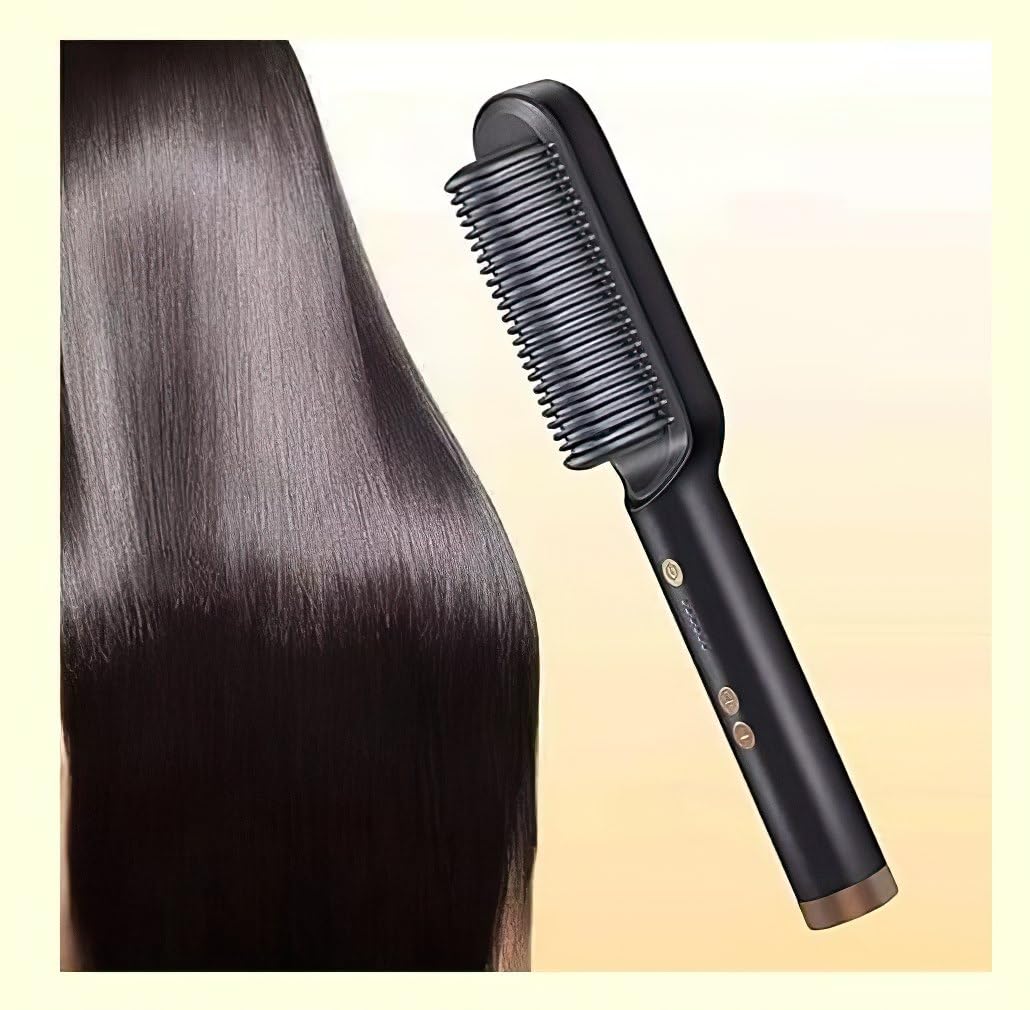 Professional Hair Straightener Brush 3 in 1 Straightening Brush Hair Straightening Brush Ionizes Dry Hot Ceramic Dressing Table Hot Heat 5 Temperature Settings Anti-Scald (Anti-Burn Protection) Black