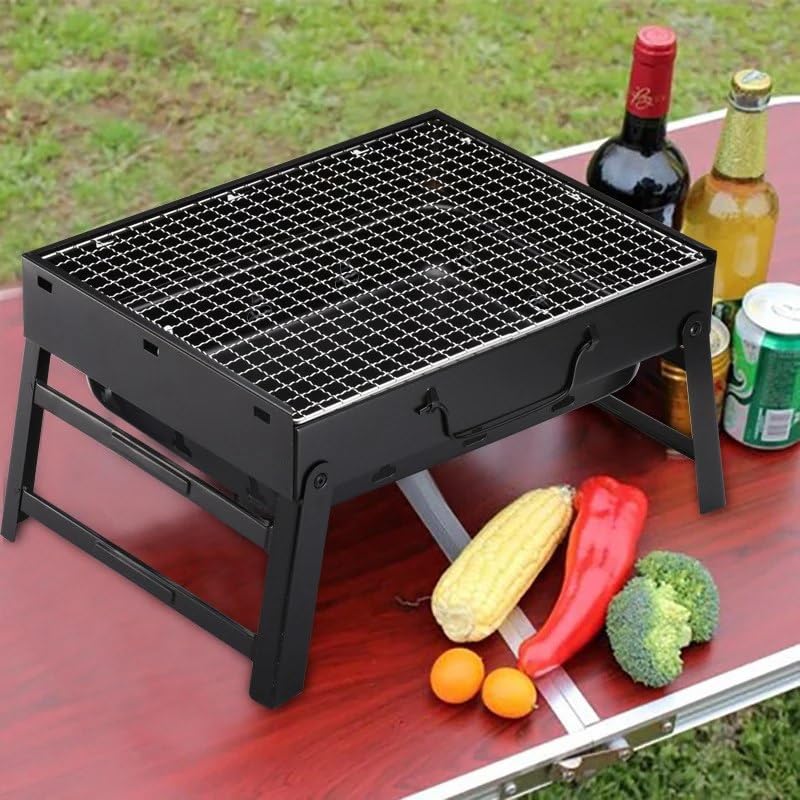 Generic Portable Charcoal BBQ Grill, Foldable, Dual Level Cooking Surface, Metal Construction with Carrying Handle .g
