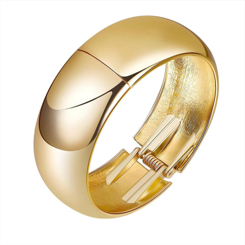 Simple Fashion Heavy Metal Chunky Round Cuff Wide Bangles Punk Geometric Gold Color Bangles Women Men Bracelet