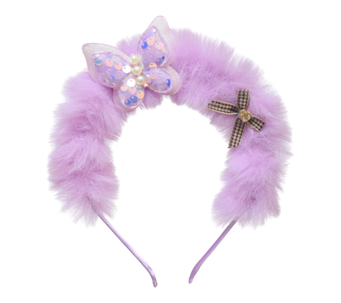 Daphne Half Padded Hair Band With Butterfly & Bow Design For Girl - Purple