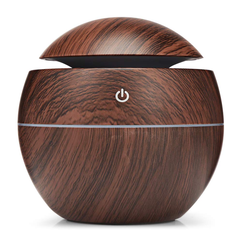 hanso Ultrasonic Aroma Humidifier with Color-Changing LED Lights - 130ml Capacity, Pure Water Atomization Chip, Delightfully Fresh Air for Any Environment (Dark Wood)