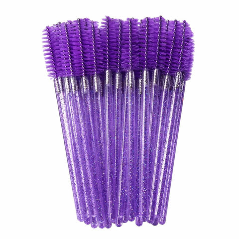 50 PCS Disposable Eyelash Brush Mascara Wands, Spoolie Brushes for Eyelash Extensions, Eyebrow Grooming and Makeup Application, Soft Bristles, Purple, Salon and Home Use