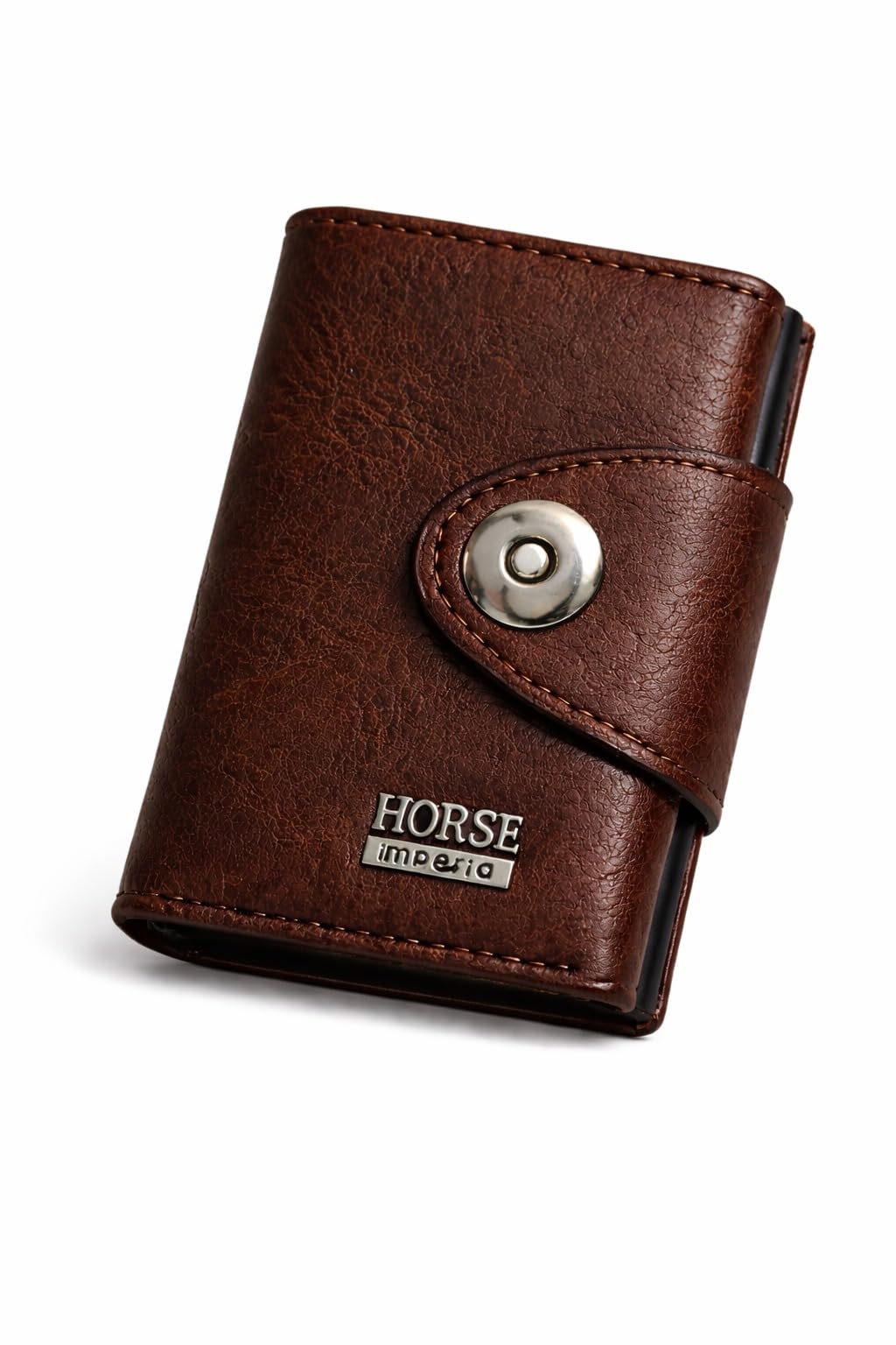 Horse Imperial Leather Card Wallet with Snap Button Closure (browm magnet)