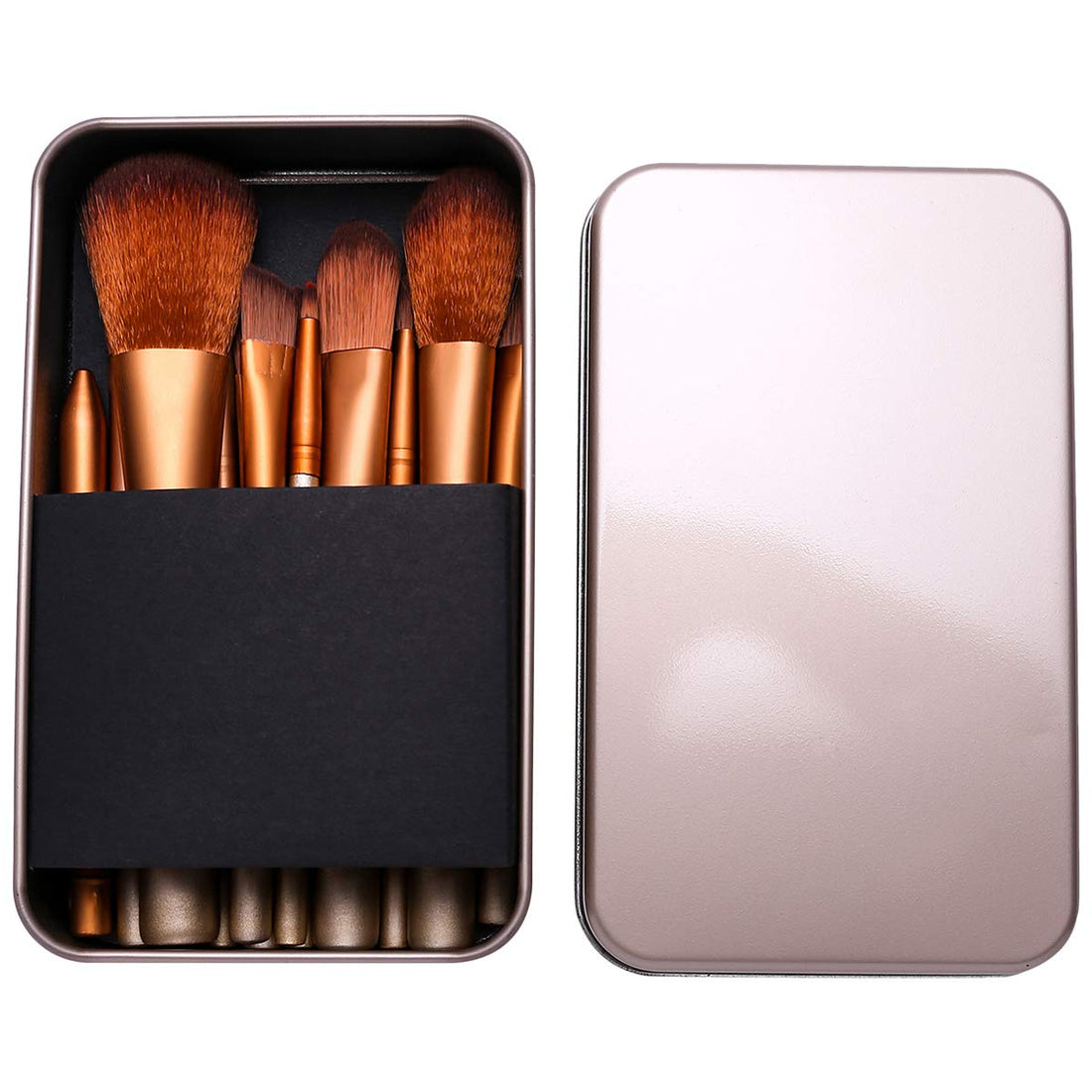 Gold Professional Makeup Brush Set with Metal Box, 12 Pieces