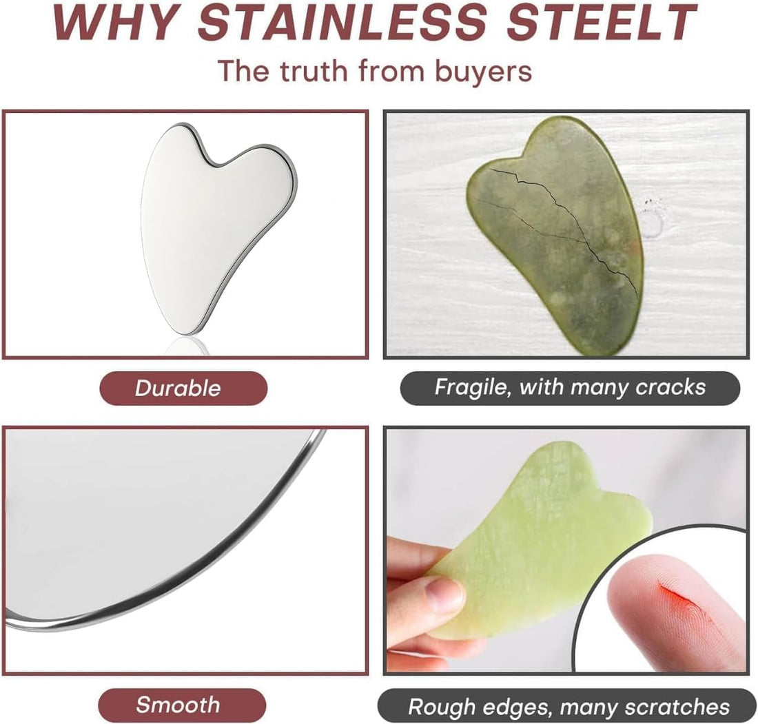 Stainless Steel Gua Sha Facial Tool, Heart-Shaped Manual Massage Scraper for Face and Neck, Puffiness Reduction and Jawline Definition, Smooth Ergonomic Handheld Skincare Tool for Daily Use, Silver