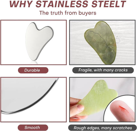 Stainless Steel Gua Sha Facial Tool, Heart-Shaped Manual Massage Scraper for Face and Neck, Puffiness Reduction and Jawline Definition, Smooth Ergonomic Handheld Skincare Tool for Daily Use, Silver