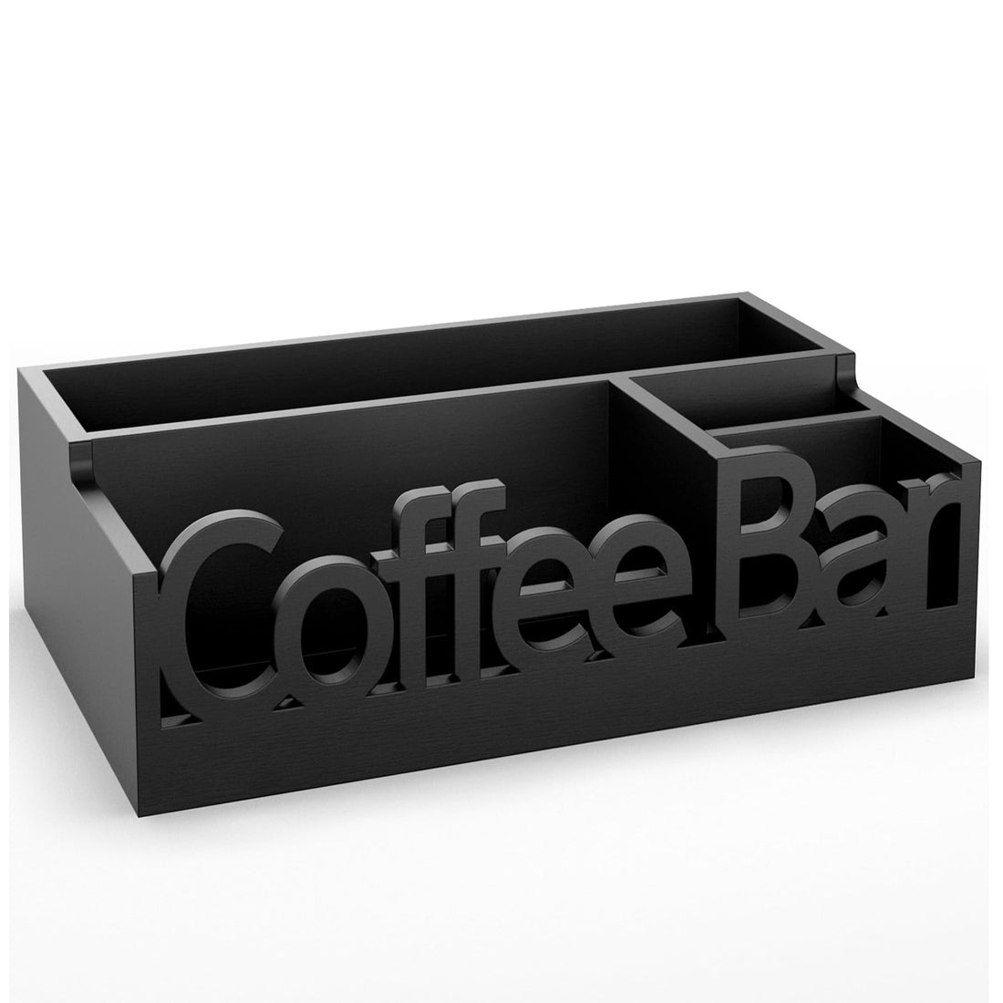 Coffee Bar Organizer for Countertop – Wooden Coffee Caddy with Compartments for Pods, Sugar Packets, and Accessories – Coffee Condiment Station Storage for Home and Office (Black)