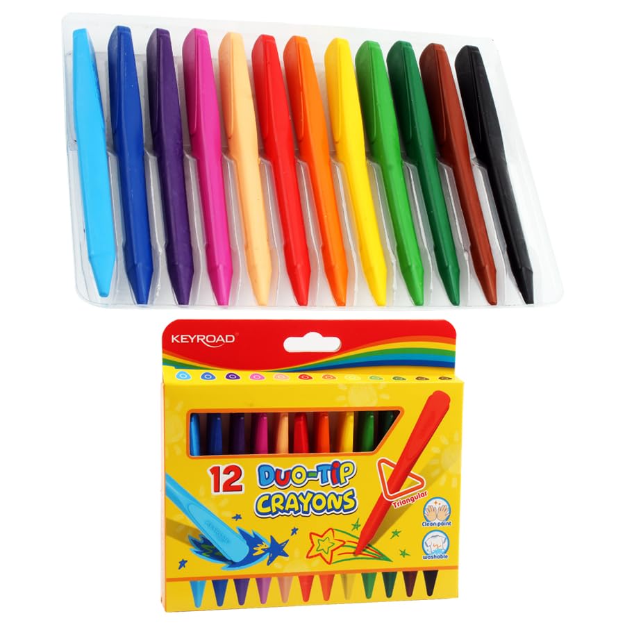 Keyroad Triangular Wax Crayons 12 Colors Double-Ended – Model KR972748