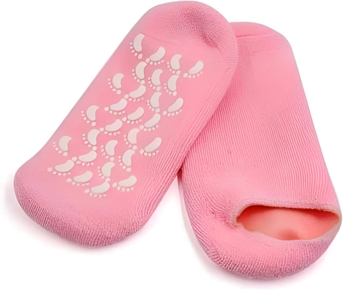 Gel Moisturizing Socks Silicone Foot Care Socks for Dry Cracked Foot Care Pink with Non-Slip Rubber Sole, Deep Moisturizing