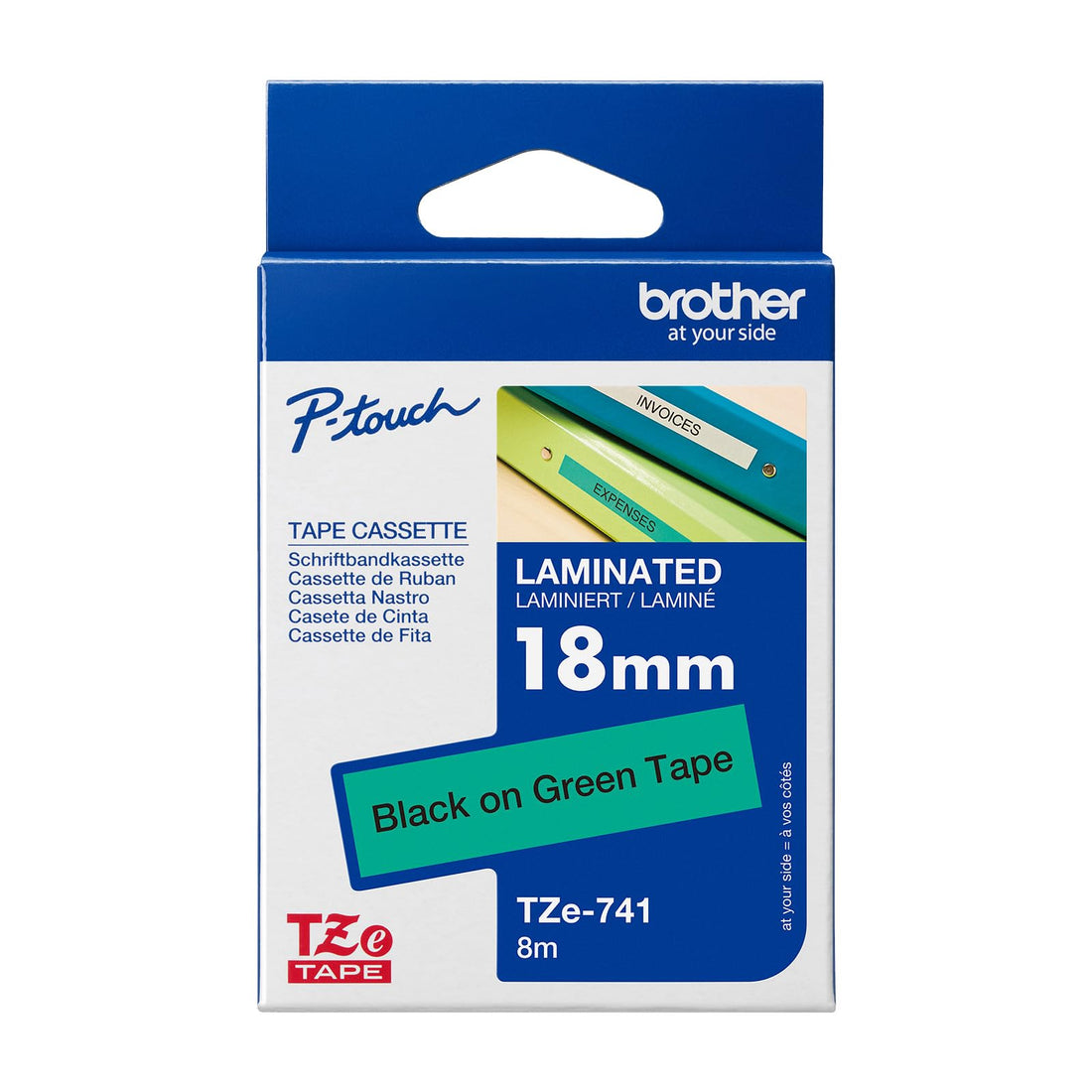 BROTHER Genuine TZe-741 18mm Standard Laminated Label Tape Replacement for Label Printers, Black on Green