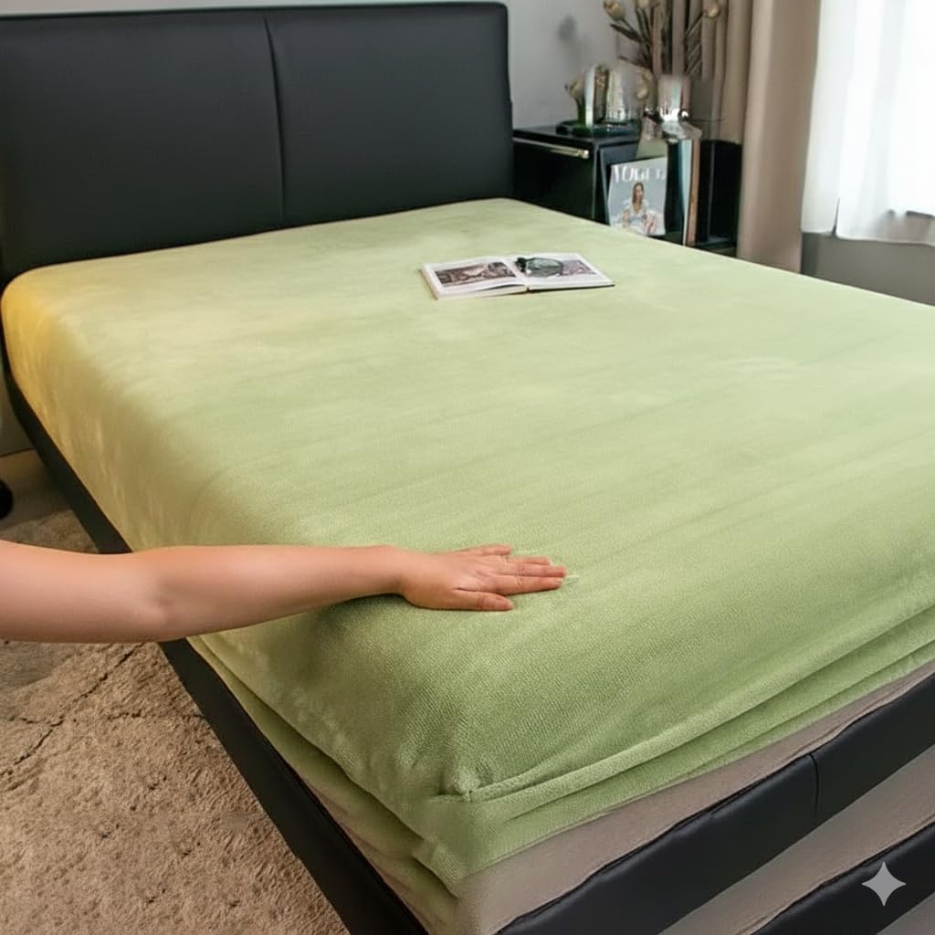 Heavy Plush Bed Warmer with Elastic Edges to Ensure Stability and Full Warmth (Mint Green, 160 * 200 * 30cm)