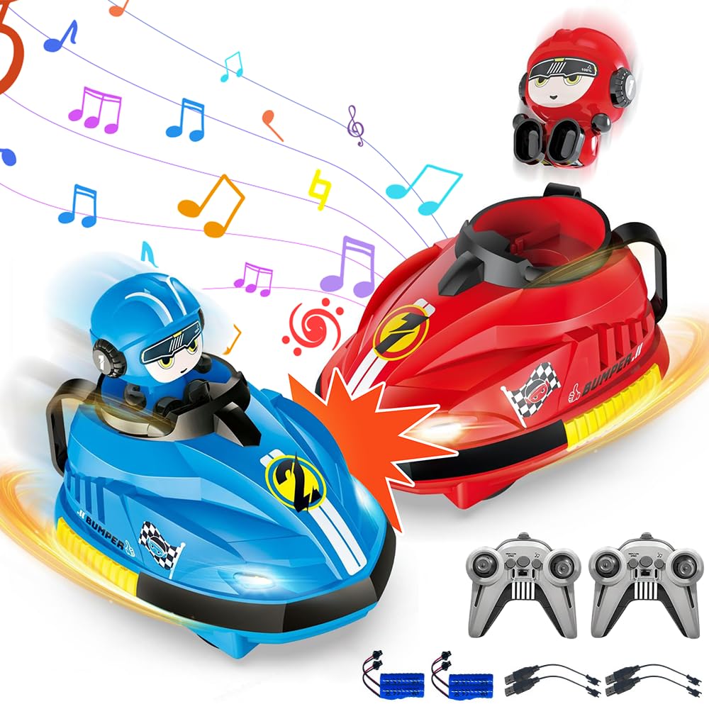 RC Bumper Cars, Pack of 2 Car Scooters Remote Controlled Children with Music and Light, 360° Remote Control Bumper Cars, 2.4 GHz Bumper Car, rcbumpers for Boys and Girls from 3 Years