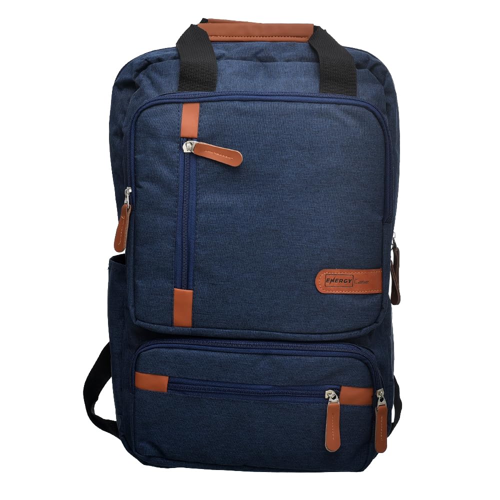 Energy Fabric Two Way Zipper Laptop Backpack With Four Front Zipper Pocket And Bottle Pocket For Laptop Protection - Navy Camel