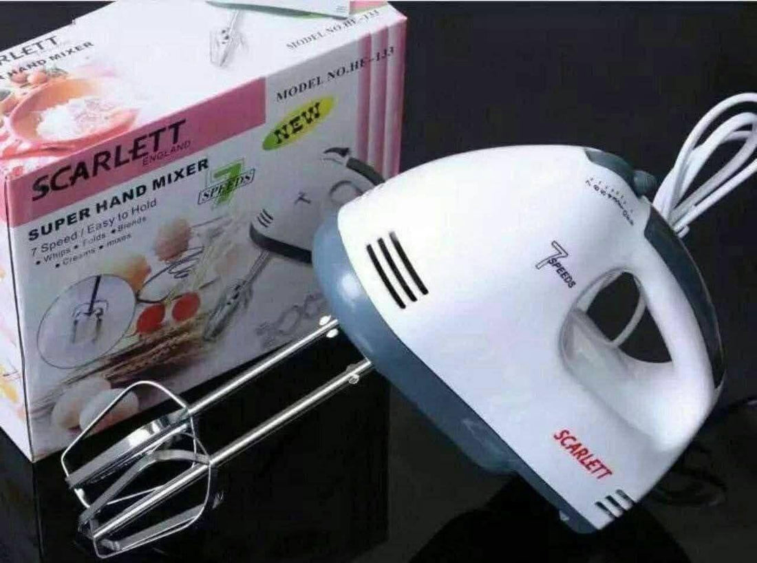 Scarlett Electric Hand Mixer, 7 Speeds, White, Whisk and Kneading for Home Kitchen, HE-133