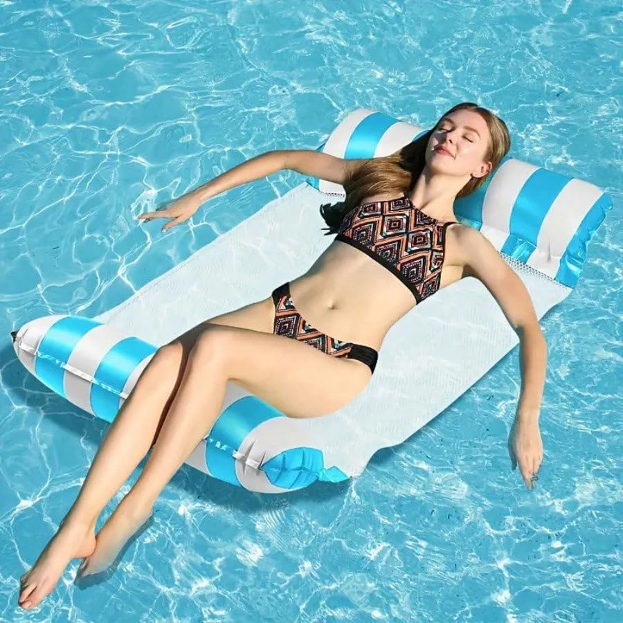 Multi-Function Inflatable Pool Float Hammock – 4-in-1 Water Lounge Chair, Floating Bed, Saddle & Drifter – Comfortable Mesh Seat – For Adults & Teens