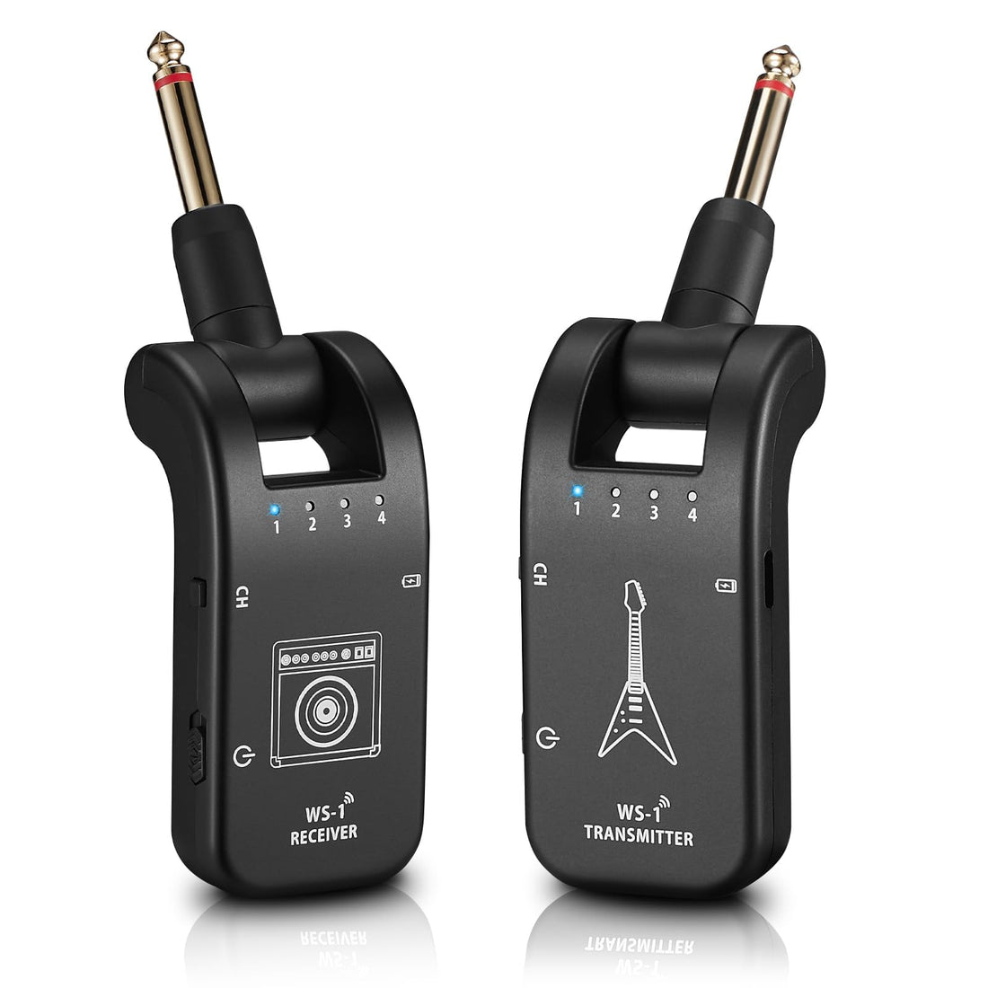 2.4Ghz Guitar Receiver Transmitter,Wireless Guitar System Receiver USB Rechargeable Audio Transmitter 4 Channel Transmission System for Electric Guitar Bass Violin