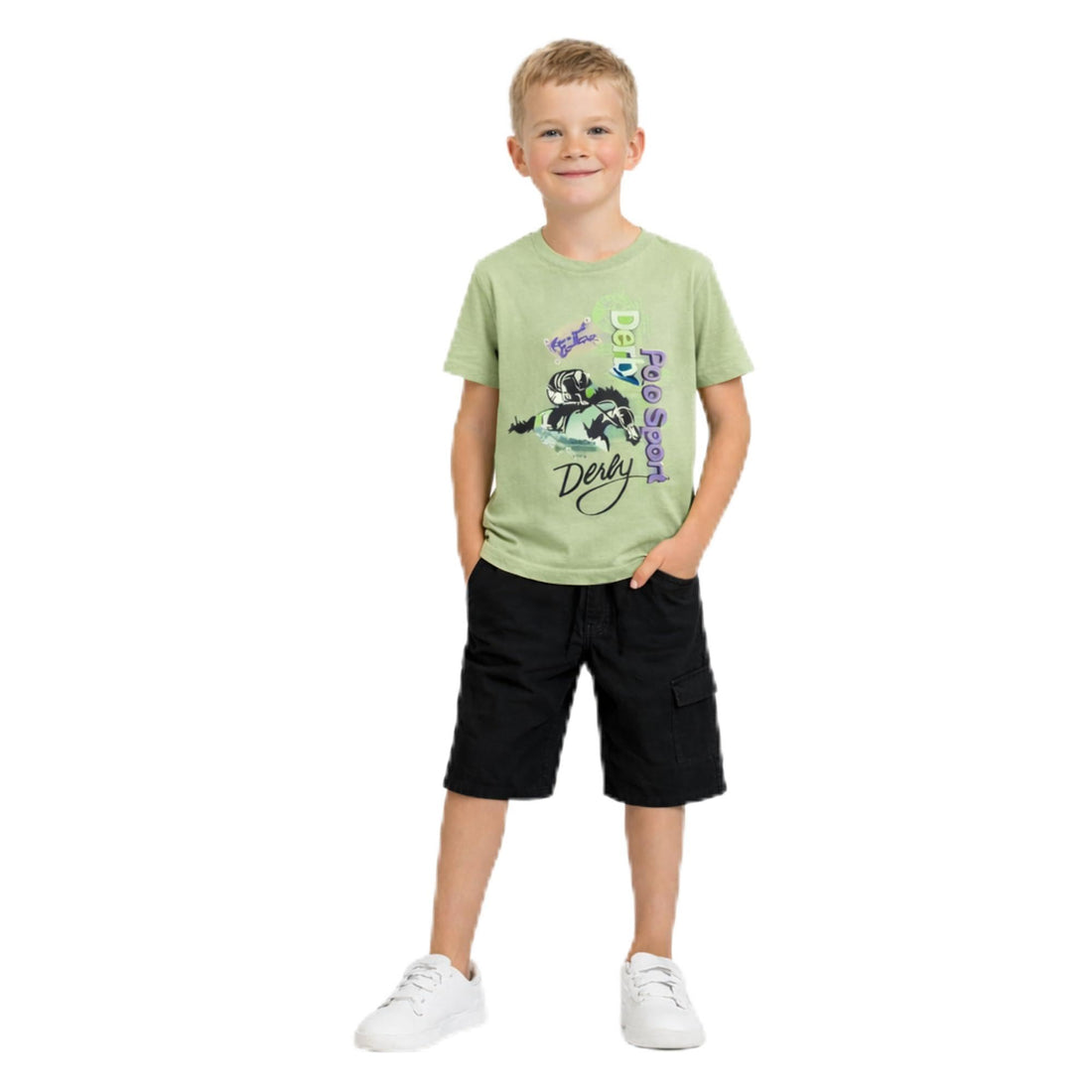 Boys Set Printed T-shirt + Cargo Jeans Shorts - Sizes 10-12-14 Years Old Boys Holiday Clothing Set