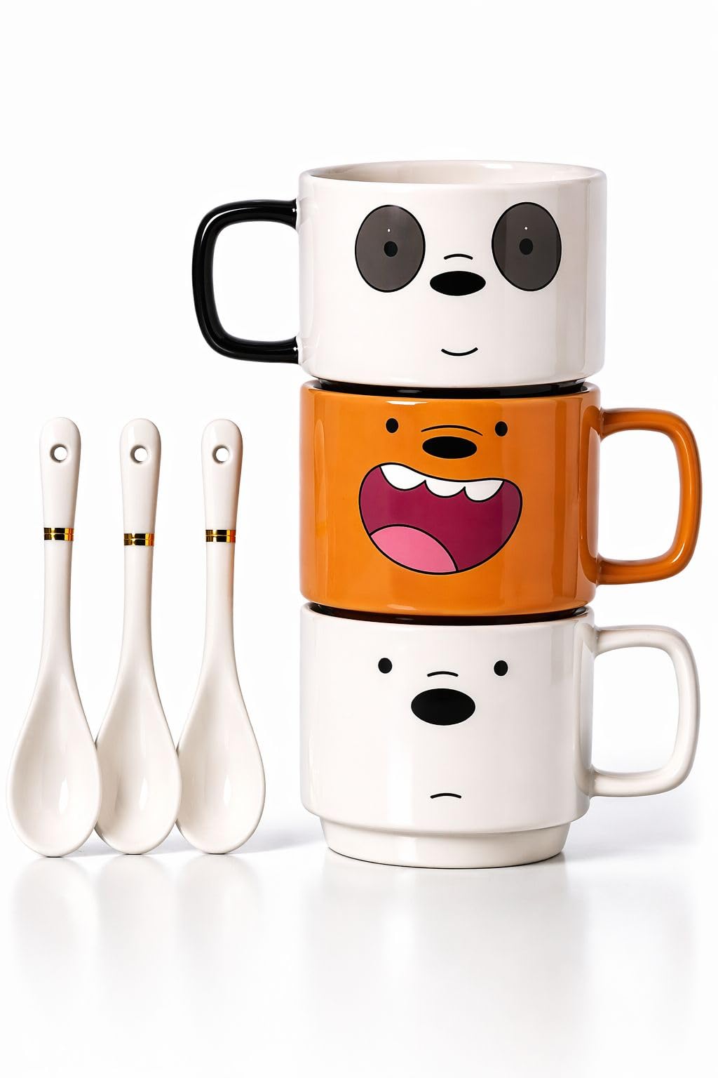 Cute Mug Set with Spoons - Ceramic Coffee Mug Set - Suitable for Coffee, Tea and Hot Chocolate - Unique Gift Idea