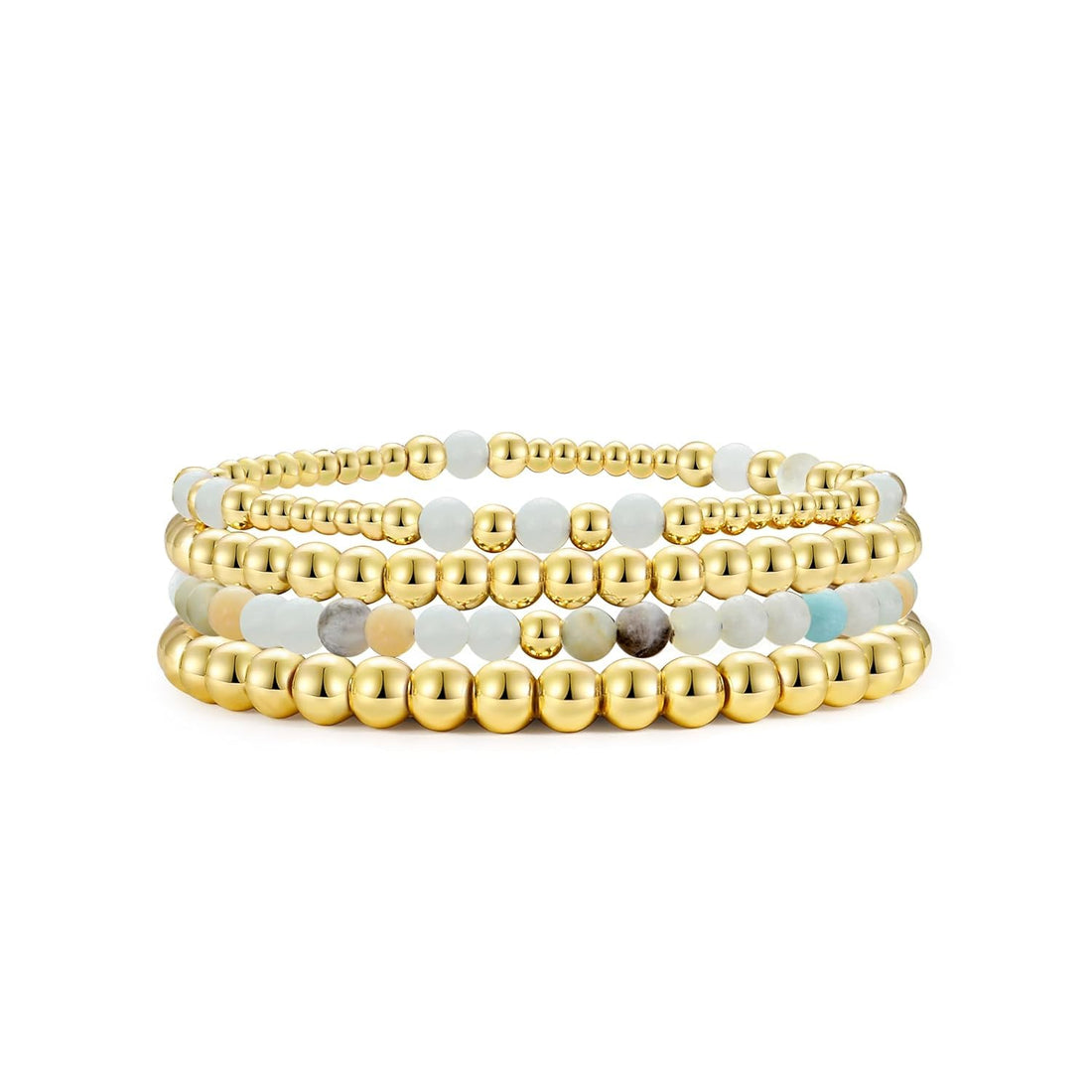 Elegance 11 designs Gold Beaded Bracelets For Women Natural Stone Stretch 14k Gold Plated Bead Ball Bracelet Stack Set Layered Bracelets For Women Minimalist Jewelry Gifts
