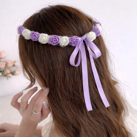 Flower Crown Flower Garland for Girls Elegant Hairstyle for Festival Birthday Party School Party Cosplay (Purple)