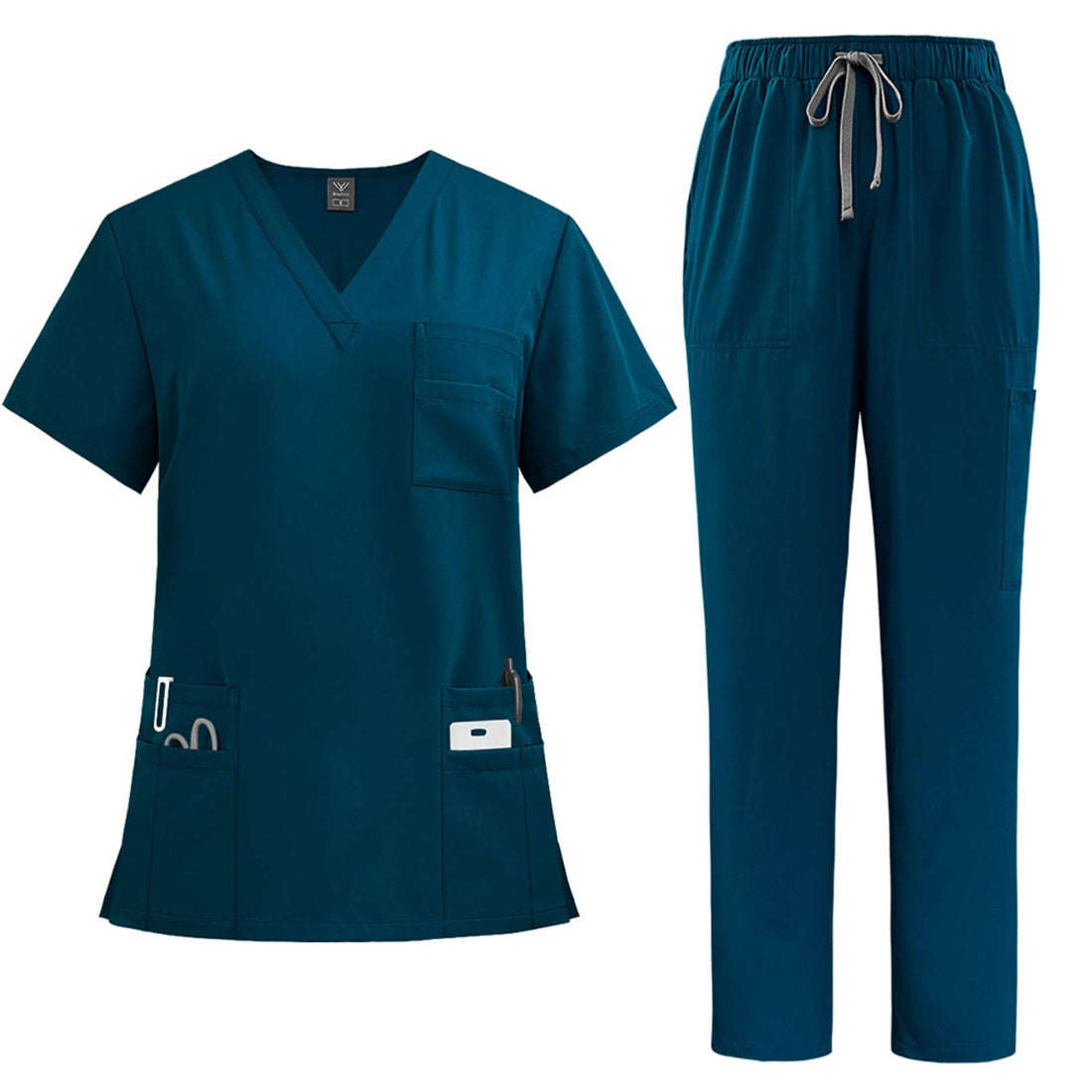 Scrubs for Women Set 2024 Fall Medical Scrub Top and Pant Plus Size Stretch V-Neck Top and Cargo Pant Set Soft Stretchy Wrinkle Free Workwear uniformes de enfermeras de Mujer（B-Turquoise，Large）
