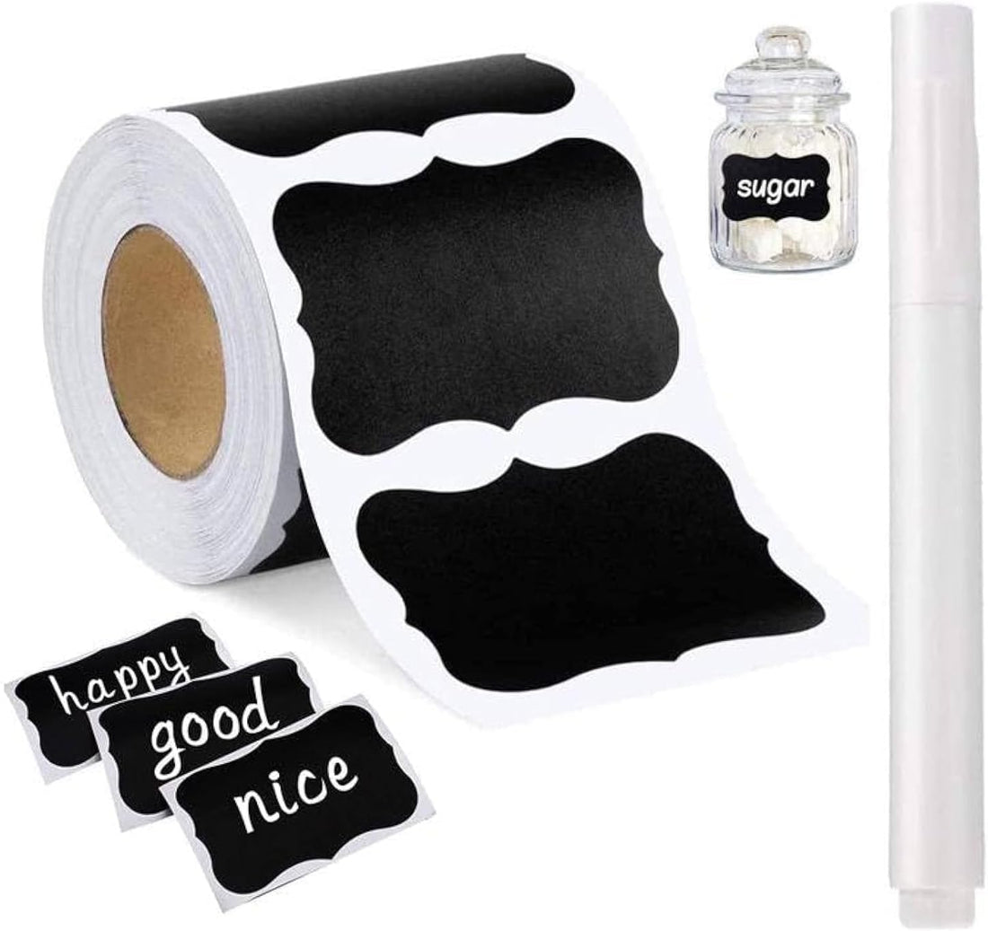 56 Pieces Black Background Stickers Roll White Marker Write Removable Reusable Waterproof Spice Labels for Jars and Canisters