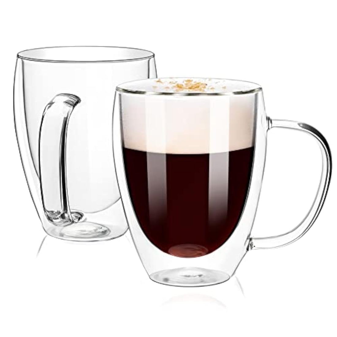 2 Pack 12 Oz Double Wall Glass Coffee Mugs, Insulated Coffee Cups With Handle, Clear Coffee Mugs, Glass Mugs Perfect for Cappuccino, Tea, Latte, Espresso, Hot/Cold Beverage, Wine, Microwave Safe