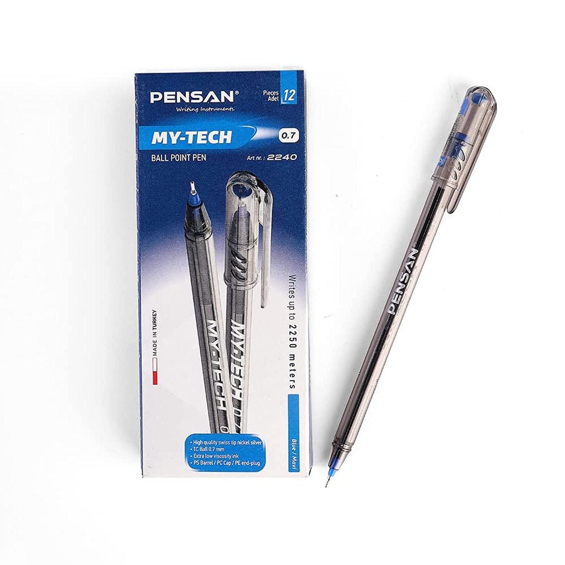 Pensan My-Tech 2240 Ballpoint Pen,Set of 12 Pieces 0.7 mm - Blue