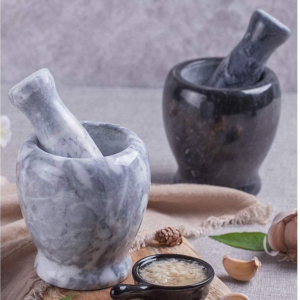 Solid Marble Garlic Mortar and Pestle – Heavy Duty Stone Grinder for Herbs, Spices, Seeds & Pastes – Durable Non-Slip Kitchen Crusher with Textured Bowl for Authentic Flavor Release
