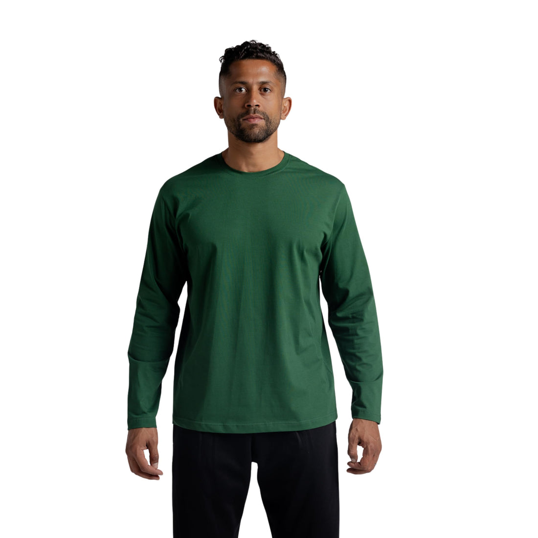 Men Essentials Cotton Long Sleeve T-Shirt Olive – Lightweight Breathable Basic Tee, Soft Fabric, Standard Fit for Everyday Wear & Layering #240