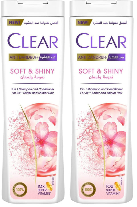 CLEAR Anti Dandruff 2IN1 Shampoo and Conditioner Soft & Shiny, for 3X softer and shiner hair, 360ML (Pack of 2)
