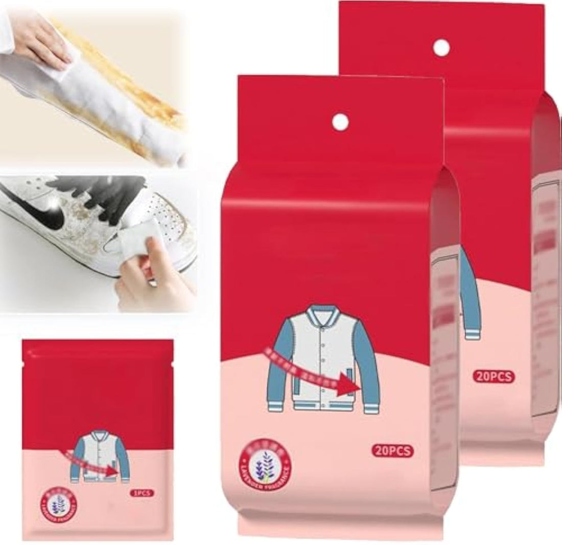 40PCS Clothes Stain Remover Wipes, Stain Remover for Clothes, Individually Packaged, Disposable Clothes Stain Remover Wipe, Personal Wrap Wipes Stain Remover, Clothes Oil Remover, Travel & Pocket Size